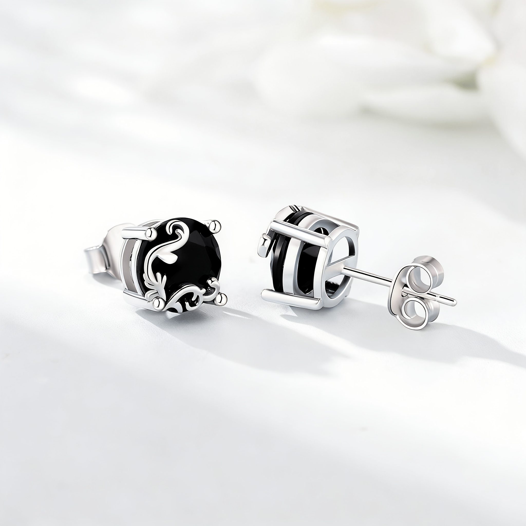 Hypoallergenic Black Stone Stud Earrings for Women